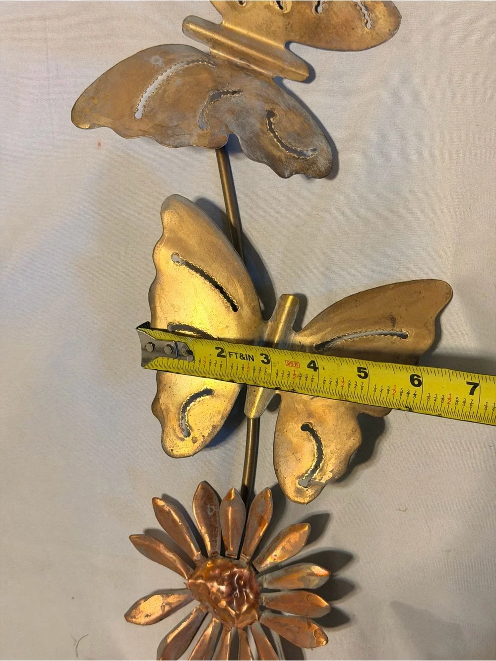 Vintage Style Butterfly Flower Metal Wall Decor Gold Copper Tone 18” Boho